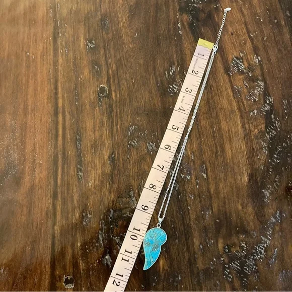 Genuine Turquoise Feather Hand Carved Gemstone Pendant Necklace Sterling Silver - Picture 8 of 10